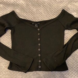 Long sleeve faux button down crop top